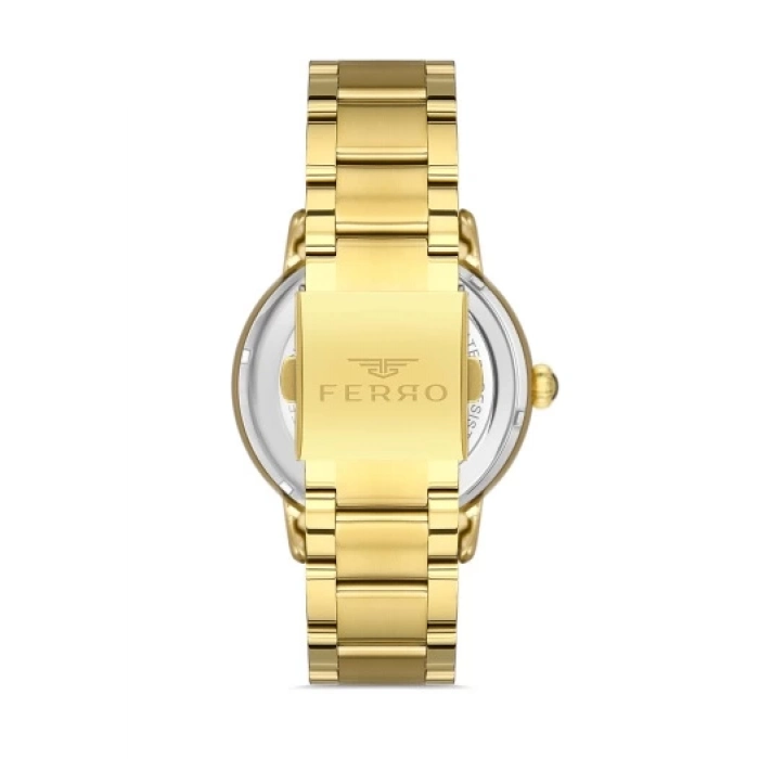 Ferro Sarı Çelik Kordon Erkek Kol Saati F31301A-B 3ATM Su Geçirmez 2 Yıl Garantili HediyePaketli