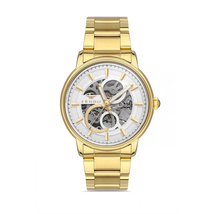 Ferro Sarı Çelik Kordon Erkek Kol Saati F31399A-B 3ATM Su Geçirmez 2 Yıl Garantili HediyePaketli