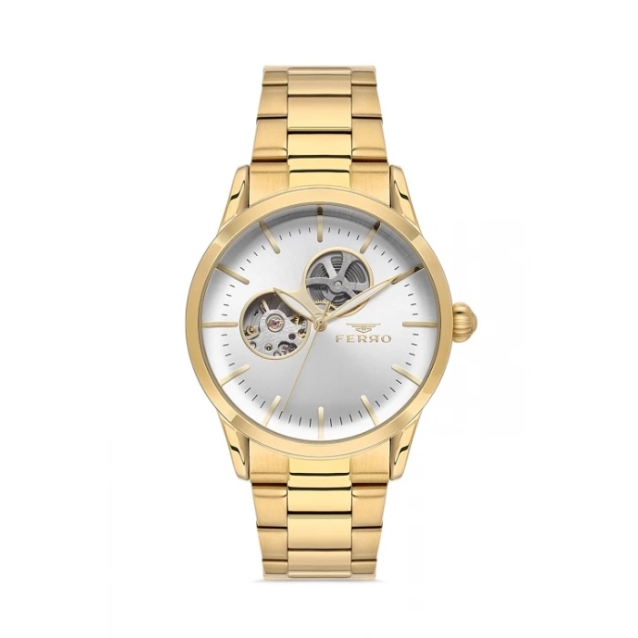 Ferro Sarı Çelik Kordon Erkek Kol Saati F31445A-B 3ATM Su Geçirmez 2 Yıl Garantili HediyePaketli