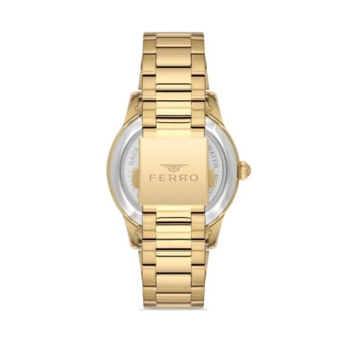 Ferro Sarı Çelik Kordon Erkek Kol Saati F31445A-B 3ATM Su Geçirmez 2 Yıl Garantili HediyePaketli