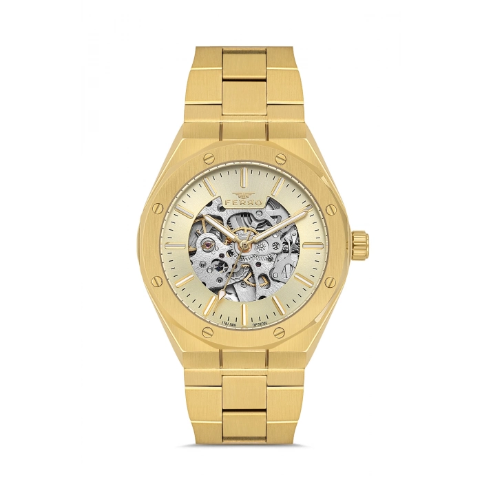 Ferro Sarı Çelik Kordon Erkek Kol Saati F31538AWT-B4 3ATM Su Geçirmez 2 Yıl Garantili HediyePaketli