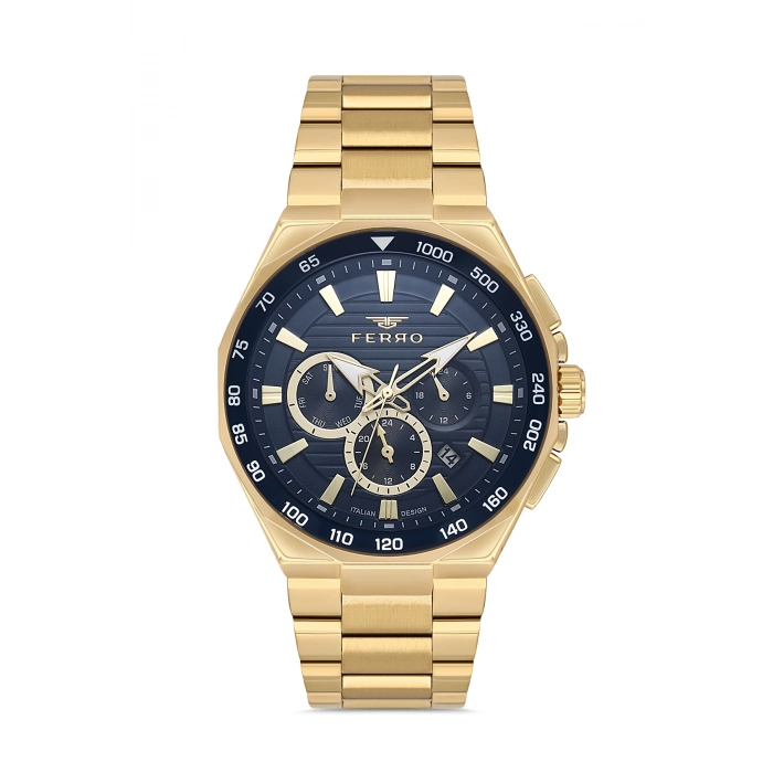 Ferro Sarı Çelik Kordon Erkek Kol Saati FM11650A-B3 Fonksiyonları Aktif 3 ATM Su Geçirmez