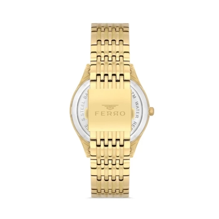 Ferro Sarı Çelik Kordon Erkek Kol Saati FM31440A-B2 Otomatik Makine 3 ATM Su Geçirmez Hediye Paketli