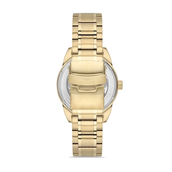 Ferro Sarı Çelik Kordon Erkek Kol Saati FM40106A-B2 Tüm Fonksiyonlar Aktif 3 ATM Su Geçirmez