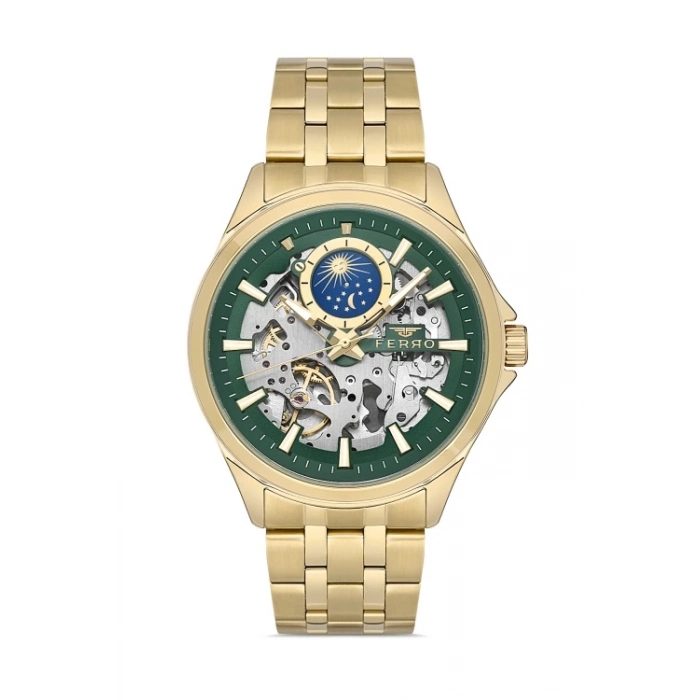 Ferro Sarı Çelik Kordon Erkek Kol Saati FM40111A-B6 Tüm Fonksiyonlar Aktif 3 ATM Su Geçirmez