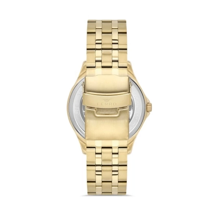 Ferro Sarı Çelik Kordon Erkek Kol Saati FM40111A-B6 Tüm Fonksiyonlar Aktif 3 ATM Su Geçirmez