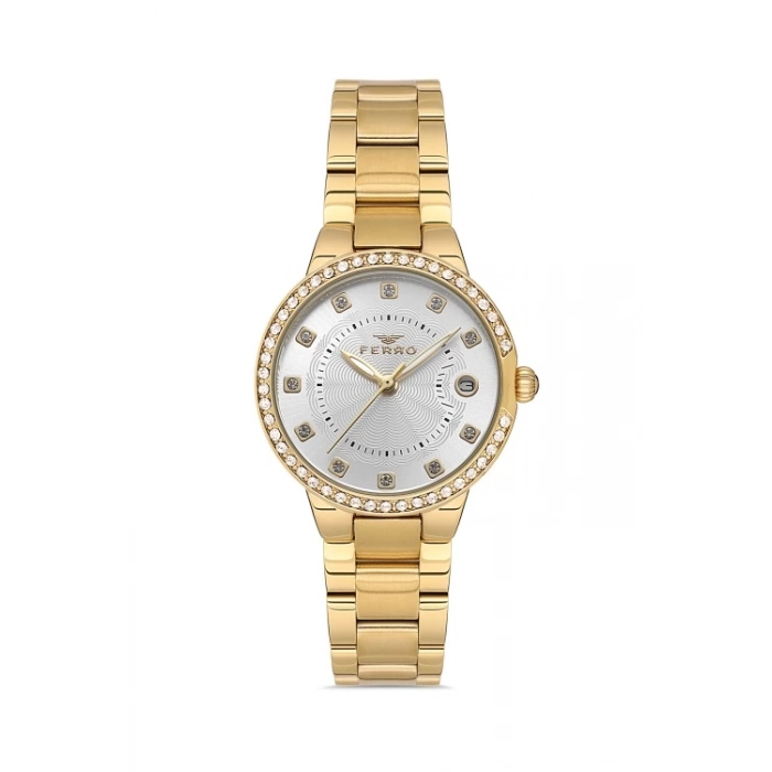 Ferro Sarı Çelik Kordon Kadın Kol Saati FL21349A-B 3ATM Su Geçirmez 2 Yıl Garantili HediyePaketli