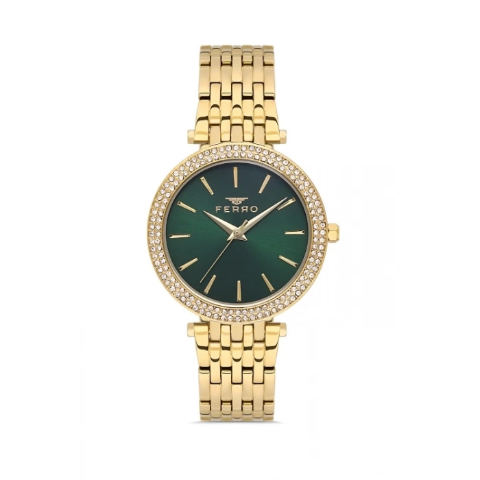 Ferro Sarı Çelik Kordon Kadın Kol Saati FL21449A-B6 3ATM Su Geçirmez 2 Yıl Garantili HediyePaketli