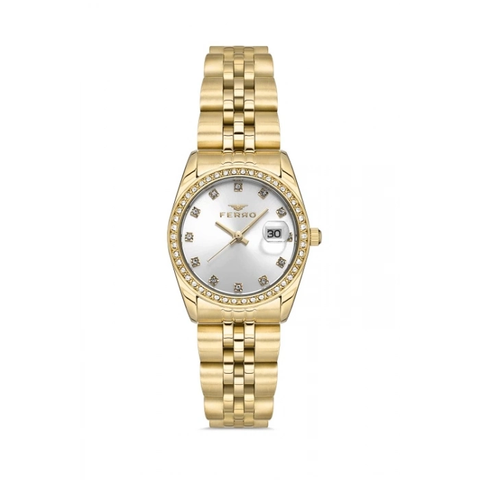 Ferro Sarı Çelik Kordon Kadın Kol Saati FL21450A-B 3ATM Su Geçirmez 2 Yıl Garantili HediyePaketli