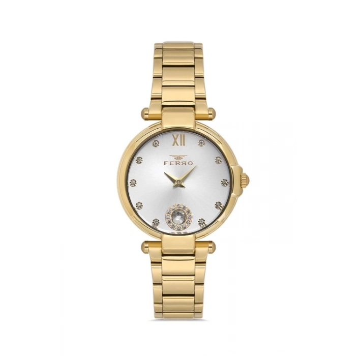 Ferro Sarı Celik Kordon kadın Kol Saati FL21469A-B 3ATM Su Geçirmez 2 Yıl Garantili HediyePaketli