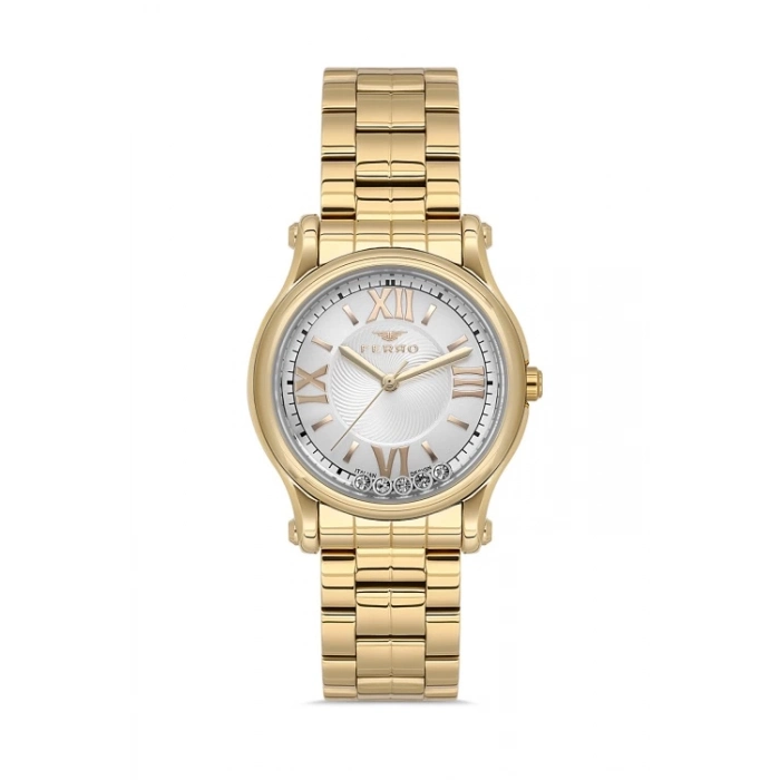 Ferro Sarı Çelik Kordon kadın Kol Saati FL21478AWT-B 3ATM Su Geçirmez 2 Yıl Garantili HediyePaketli