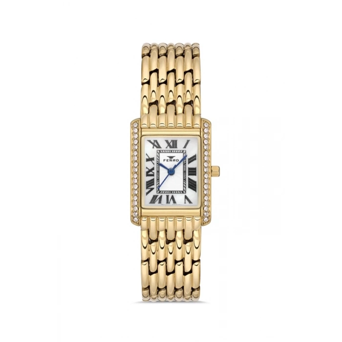 Ferro Sarı Çelik Kordon kadın Kol Saati FL21483A-B 3ATM Su Geçirmez 2 Yıl Garantili HediyePaketli