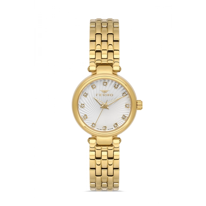 Ferro Sarı Çelik Kordon Kadın Kol Saati FL21489AWT-B 3ATM Su Geçirmez 2 Yıl Garantili HediyePaketli