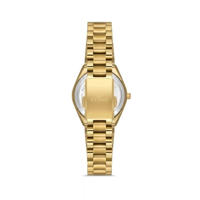 Ferro Sarı Çelik Kordon Kadın Kol Saati FL21492A-B4 3ATM Su Geçirmez 2 Yıl Garantili HediyePaketli