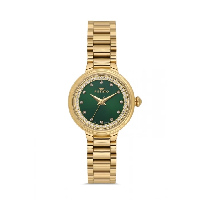 Ferro Sarı Çelik Kordon Kadın Kol Saati FL21493A-B6 3ATM Su Geçirmez 2 Yıl Garantili HediyePaketli