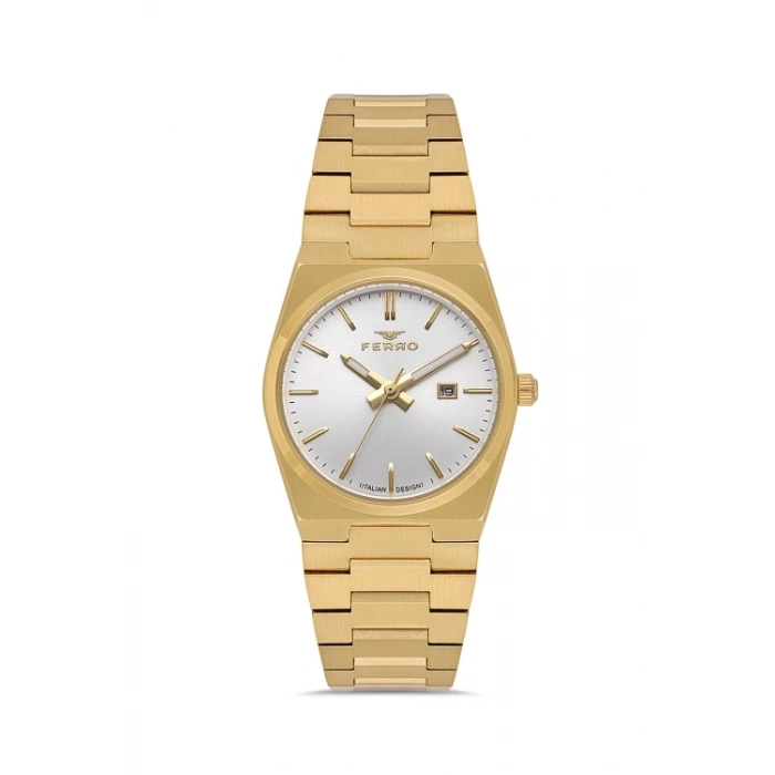 Ferro Sarı Çelik Kordon Kadın Kol Saati FL21495A-B 3ATM Su Geçirmez 2 Yıl Garantili Hediye Paketli