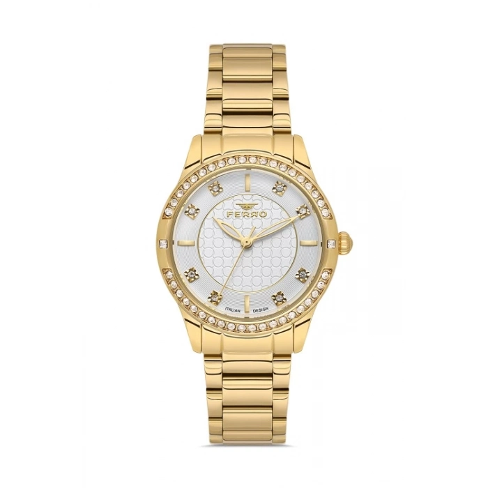 Ferro Sarı Çelik Kordon Kadın Kol Saati FL21501AWT-B 3ATM Su Geçirmez 2 Yıl Garantili Hediye Paketli