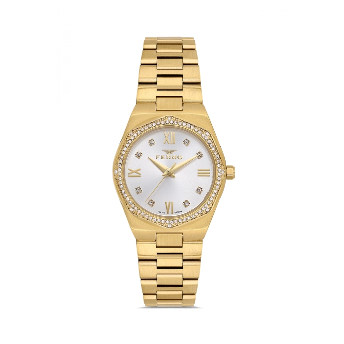 Ferro Sarı Çelik Kordon Kadın Kol Saati FL21518AWT-B 3ATM Su Geçirmez 2 Yıl Garantili HediyePaketli