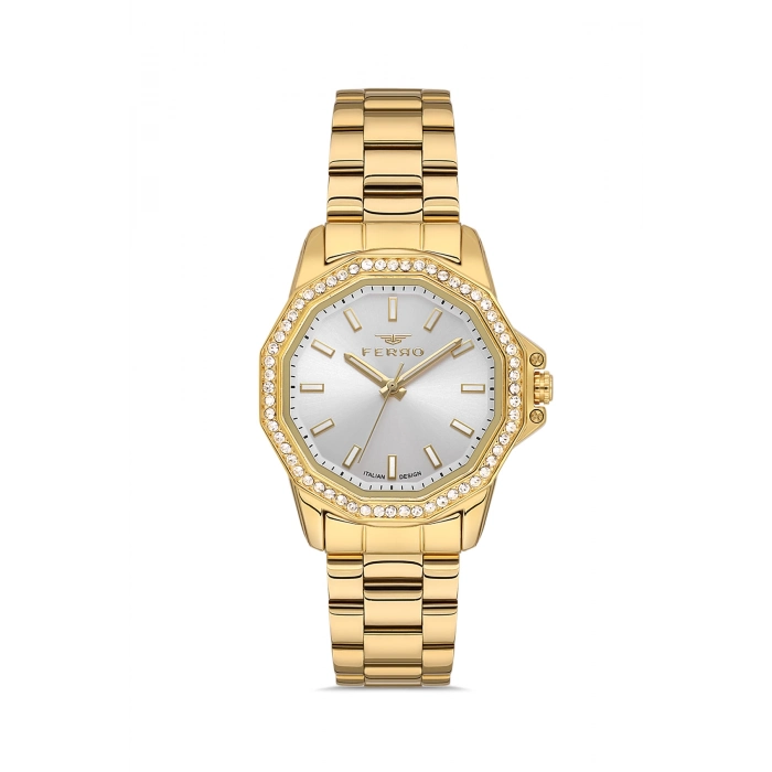 Ferro Sarı Çelik Kordon Kadın Kol Saati FL21540AWT-B 3ATM Su Geçirmez 2 Yıl Garantili HediyePaketli