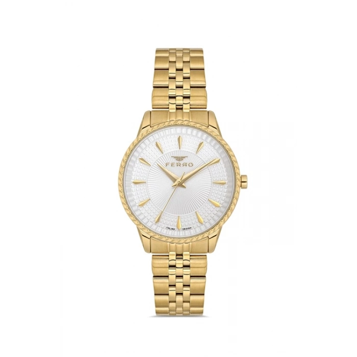 Ferro Sarı Çelik Kordon Kadın Kol Saati FL21544AWT-B 3ATM Su Geçirmez 2 Yıl Garantili HediyePaketli
