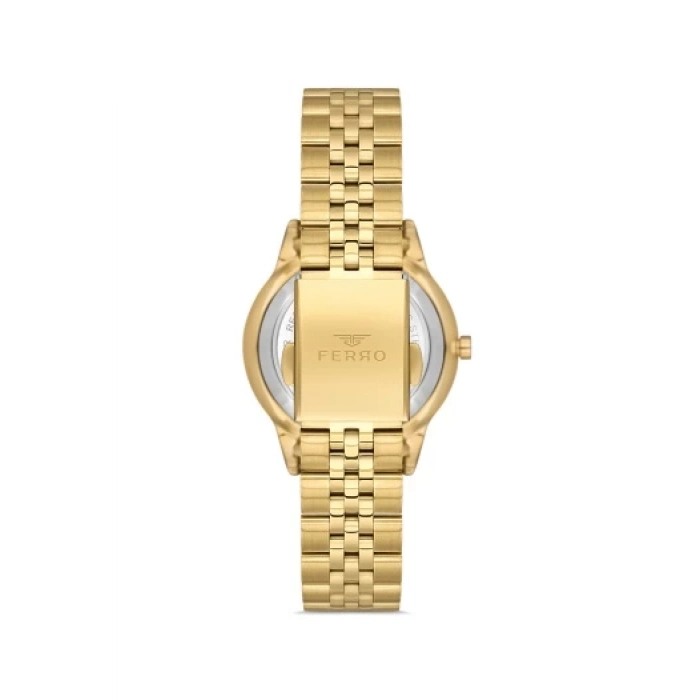Ferro Sarı Çelik Kordon Kadın Kol Saati FL21544AWT-B 3ATM Su Geçirmez 2 Yıl Garantili HediyePaketli