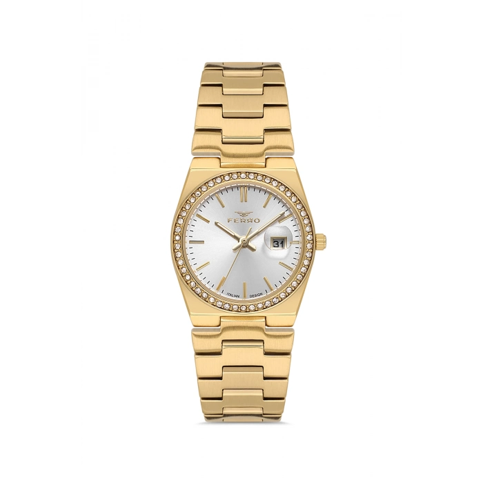 Ferro Sarı Çelik Kordon Kadın Kol Saati FL21596AWT-B 3ATM Su Geçirmez 2 Yıl Garantili HediyePaketli