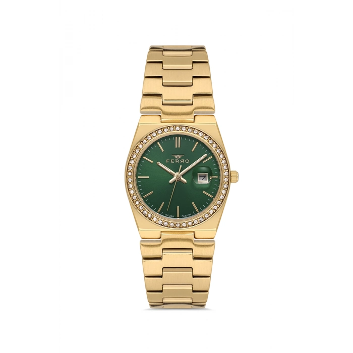 Ferro Sarı Çelik Kordon Kadın Kol Saati FL21596AWT-B6 3ATM Su Geçirmez 2 Yıl Garantili HediyePaketli