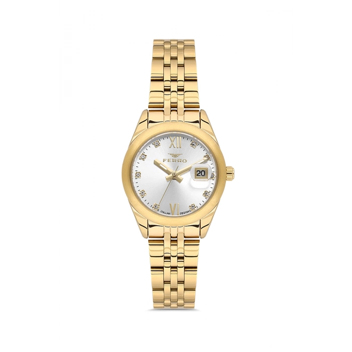 Ferro Sarı Çelik Kordon Kadın Kol Saati FL21618A-B 3ATM Su Geçirmez 2 Yıl Garantili HediyePaketli
