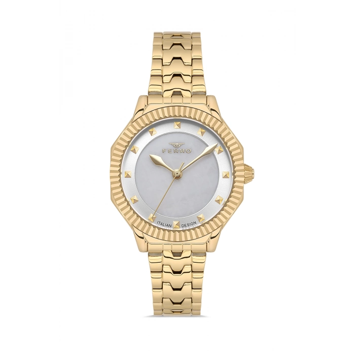 Ferro Sarı Çelik Kordon Kadın kol Saati FL21632AWT-B 3ATM Su Geçirmez 2 Yıl Garantili HediyePaket