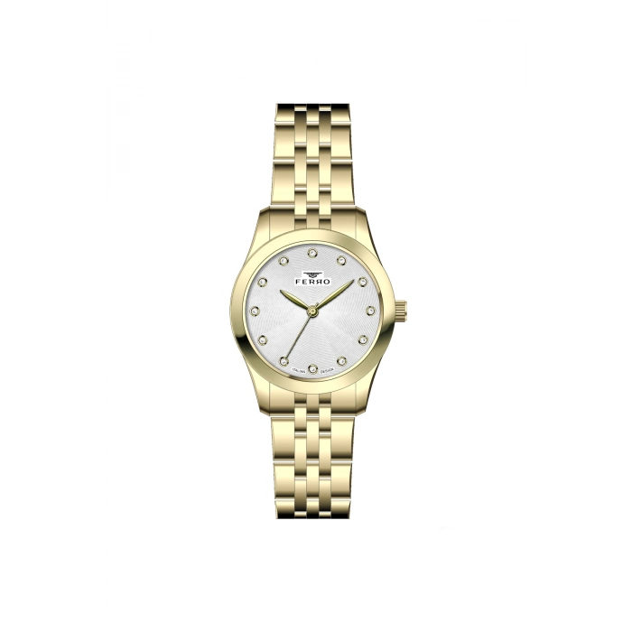 Ferro Sarı Çelik Kordon Kadın Kol Saati FL21770AWT-B 3ATM Su Geçirmez 2 Yıl Garantili HediyePaketli