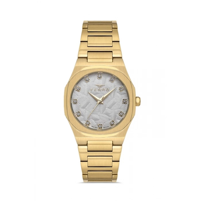Ferro Sarı Çelik Kordon Kadın Kol Saati FL40128A-B 3ATM Su Geçirmez 2 Yıl Garantili HediyePaketli