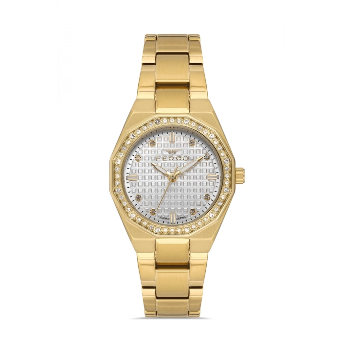 Ferro Sarı Çelik Kordon Kadın Kol Saati FL40134A-B 3ATM Su Geçirmez 2 Yıl Garantili HediyePaketli