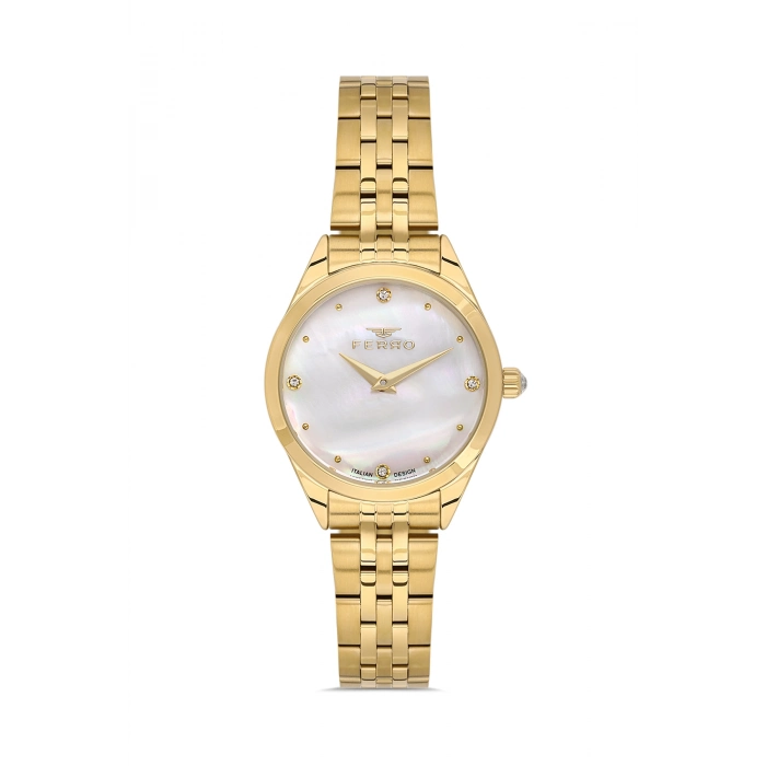 Ferro Sarı Çelik Kordon Kadın Kol Saati FL40141A-B 3ATM Su Geçirmez 2 Yıl Garantili HediyePaketli