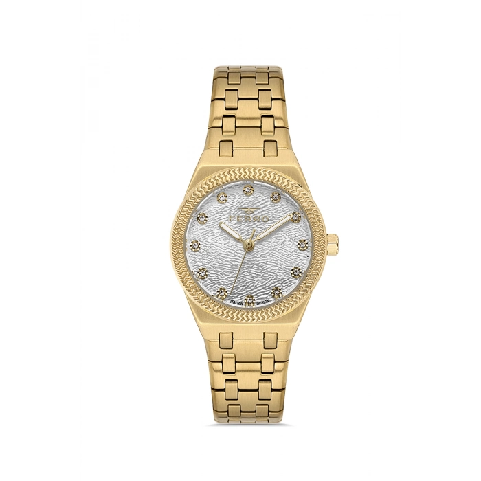 Ferro Sarı Çelik Kordon Kadın Kol Saati FL40146A-B 3ATM Su Geçirmez 2 Yıl Garantili HediyePaketli