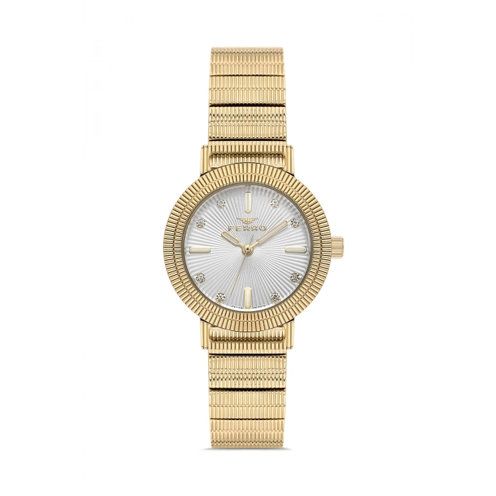 Ferro Sarı Çelik Kordon Kadın Kol Saati FL40149A-B 3ATM Su Geçirmez 2 Yıl Garantili HediyePaketli