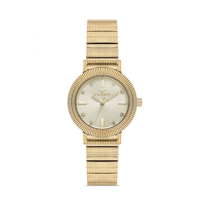 Ferro Sarı Çelik Kordon Kadın Kol Saati FL40149A-B4 3ATM Su Geçirmez 2 Yıl Garantili HediyePaketli