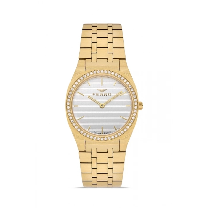 Ferro Sarı Çelik Kordon Kadın Kol Saati FL43003A-B 3ATM Su Geçirmez 2 Yıl Garantili HediyePaketli