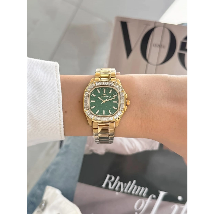 Ferro Sarı Çelik Kordon Kadın Kol Saati FL43008A-B6 3ATM Su Geçirmez 2 Yıl Garantili HediyePaketli