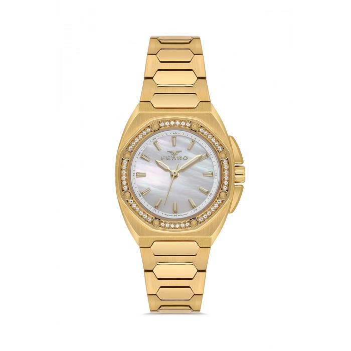 Ferro Sarı Çelik Kordon Kadın Kol Saati FL43026A-B 3ATM Su Geçirmez 2 Yıl Garantili HediyePaketli