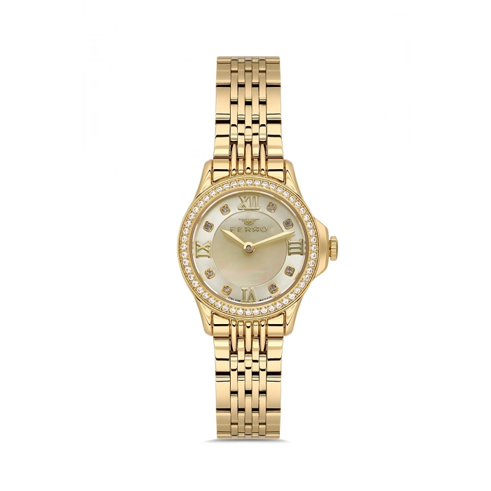Ferro Sarı Çelik Kordon Kadın Kol Saati FL43030A-B4 3ATM Su Geçirmez 2 Yıl Garantili HediyePaketli