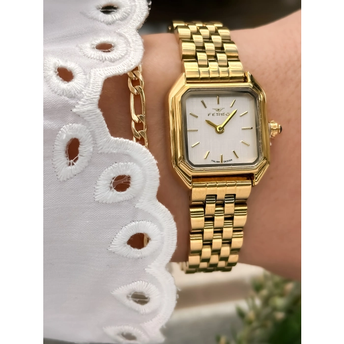 Ferro Sarı Çelik Kordon Kadın Kol Saati FM88210A-B 2 Yıl Garantili 3 ATM Su Geçirmez Hediye Paketli