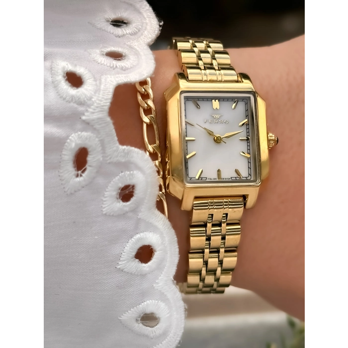 Ferro Sarı Çelik Kordon Kadın Kol Saati FM88282A-B 2 Yıl Garantili 3 ATM Su Geçirmez Hediye Paketli