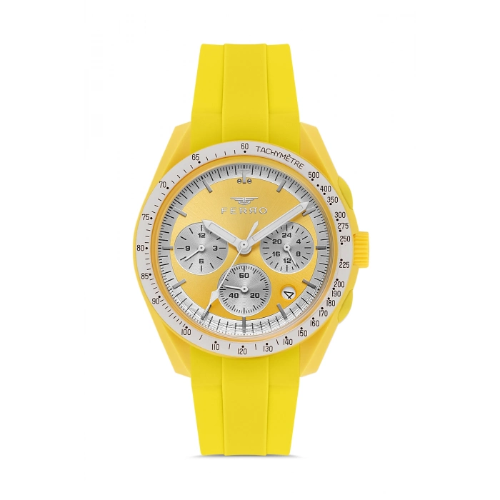 Ferro Sarı Silikon Kordon Kol Saati FM11401D-ZS Fonksiyonları Aktif 3ATM Su Geçirmez HediyePaket