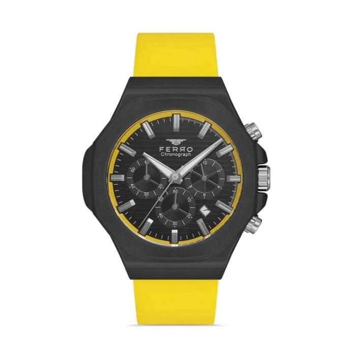 Ferro Sarı Silikon Kordon Erkek Kol Saati FM31348D-ZN Tüm Fonksiyonları Aktif 3 ATM Su Geçirmez