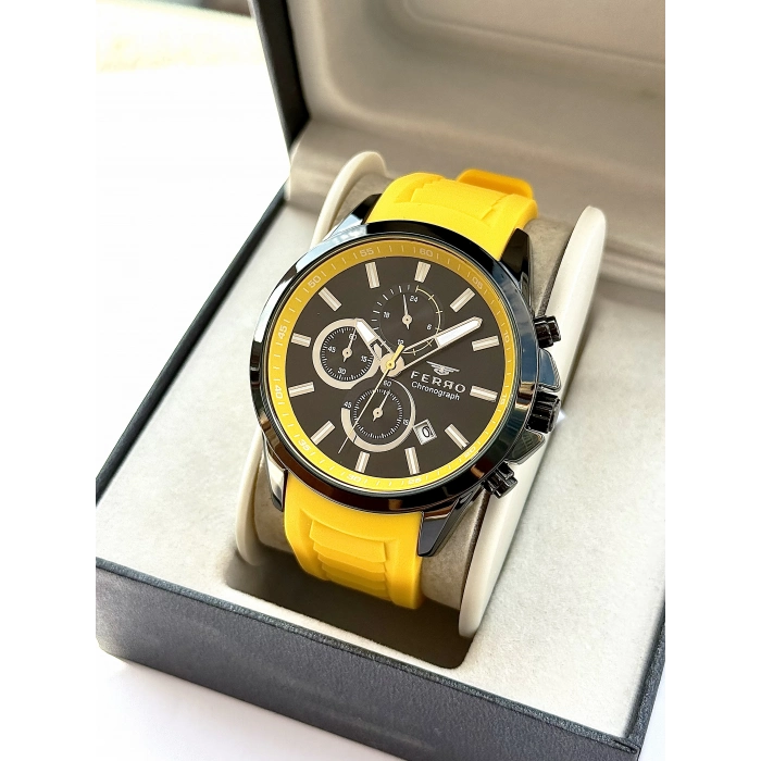 Ferro Sarı Silikon Kordon Erkek Kol Saati FM31359D-ZN Tüm Fonksiyonları Aktif 3 ATM Su Geçirmez