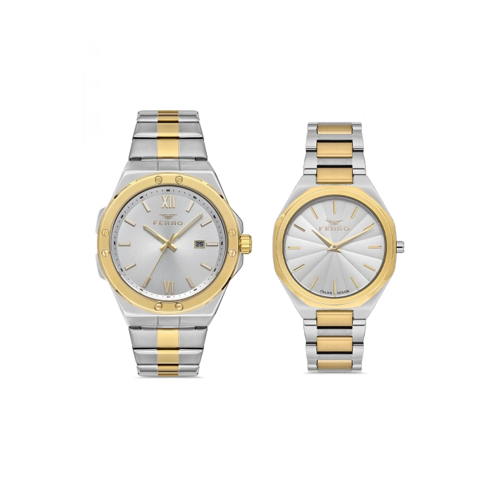 Ferro Sarı ve Gümüş Çelik Kordon Çift Kol Saati F11357A-FL21470A-D