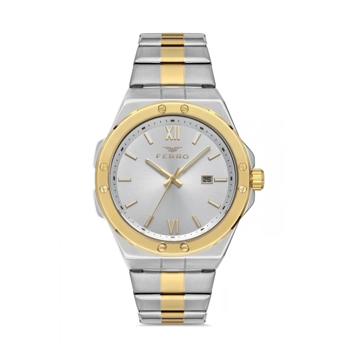 Ferro Yellow and Silver Steel Strap Mens Wristwatch F11357A-D