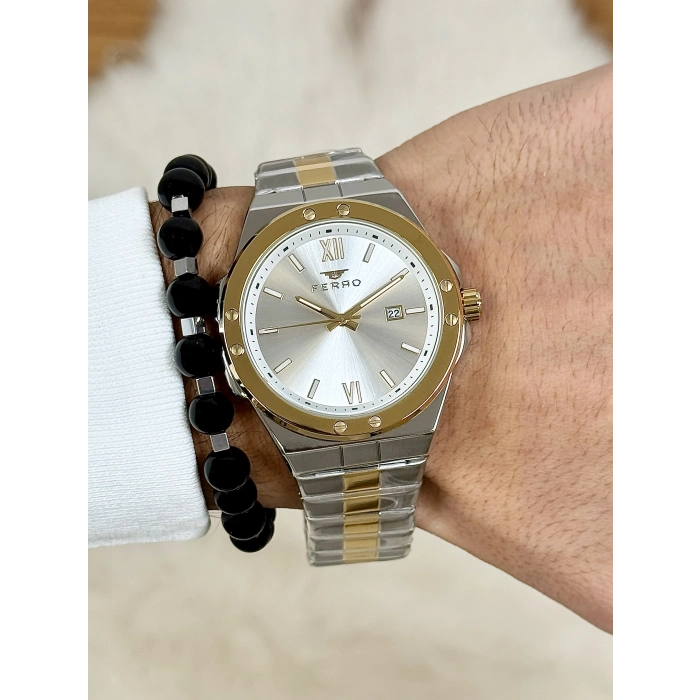 Ferro Yellow and Silver Steel Strap Mens Wristwatch F11357A-D