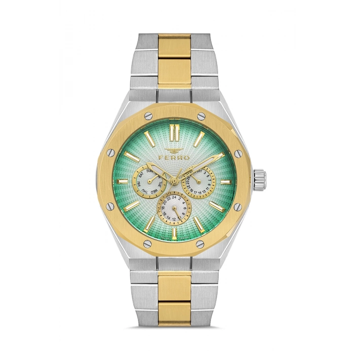 Ferro Sarı ve Gümüş Çelik Kordon Erkek Kol Saati FM11537AWT-D6 Fonksiyonları Aktif 3ATM Su Geçirmez