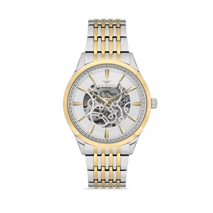 Ferro Sarı ve Gümüş Çelik Kordon Erkek Kol Saati FM31440A-D Otomatik Makine 3 ATM Su Geçirmez